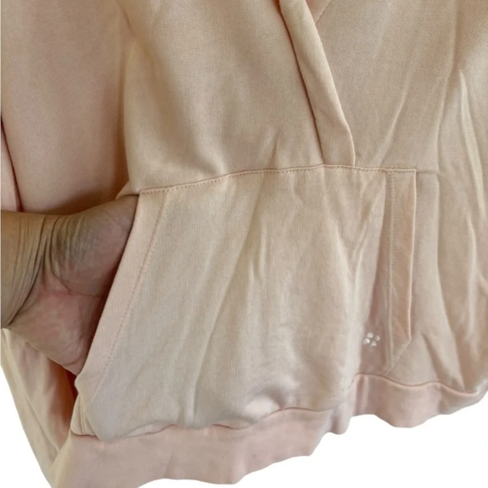 Sweaty Betty Women's Hooded Sweatshirt V-neck Pink Cotton Modal Fleece Size 8-10 - Picture 3 of 6